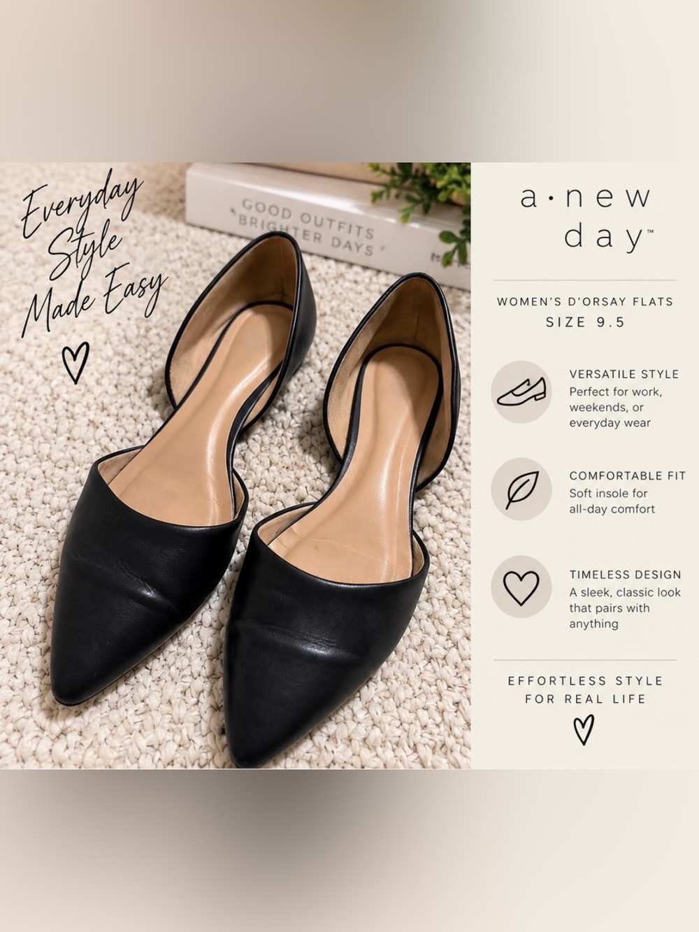 a new day Black Pointed D'Orsay Flats